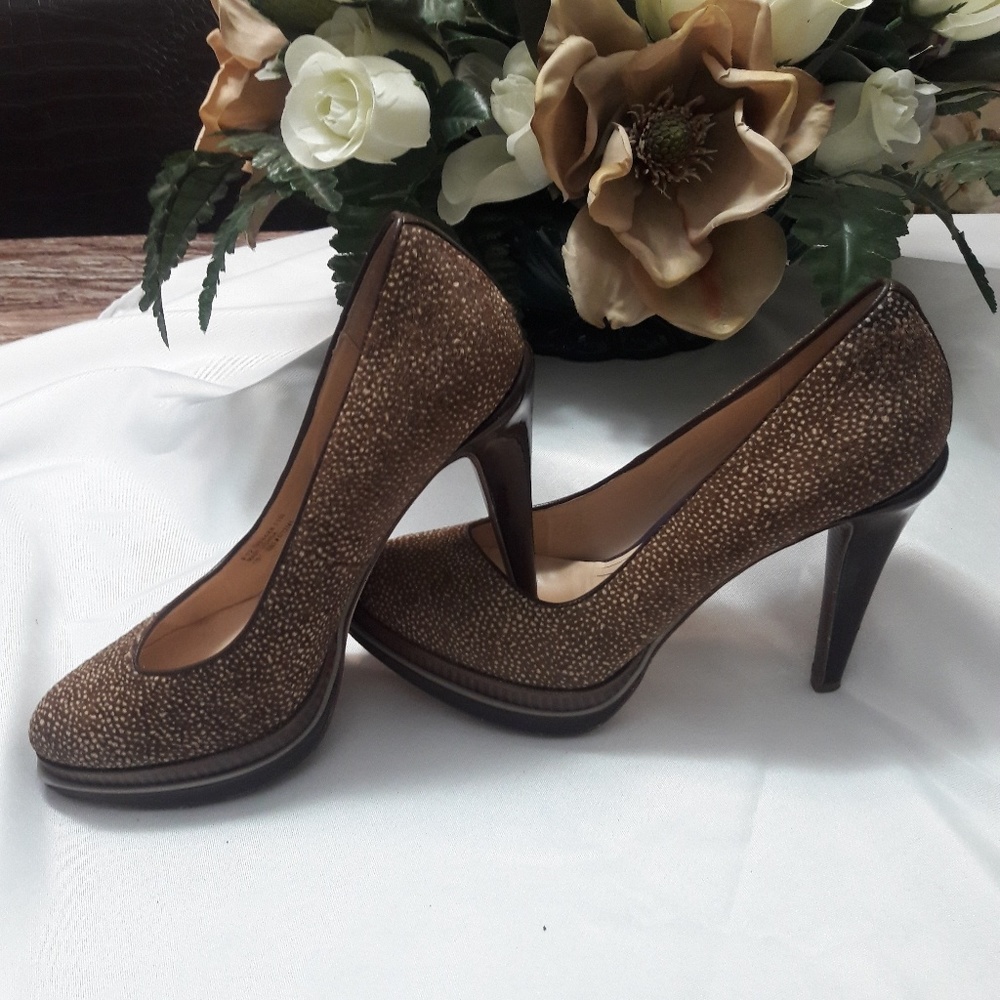Cole Haan Brown Speckled Leather High Heel Pumps